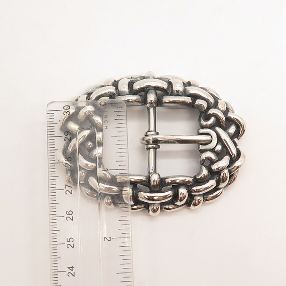 925 Sterling Silver Vintage Wicker Belt Buckle - image 5