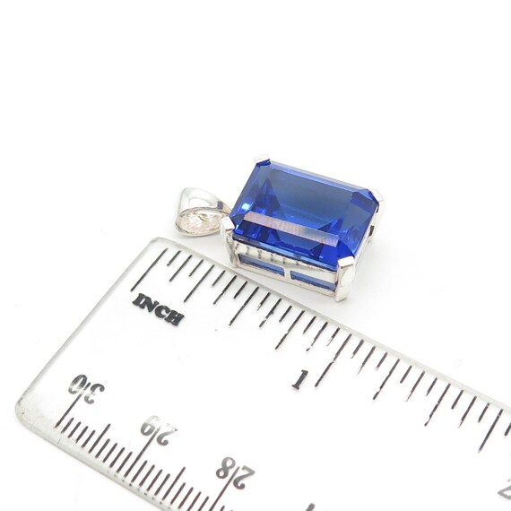 925 Sterling Silver Vintage Blue Glass Pendant - image 3