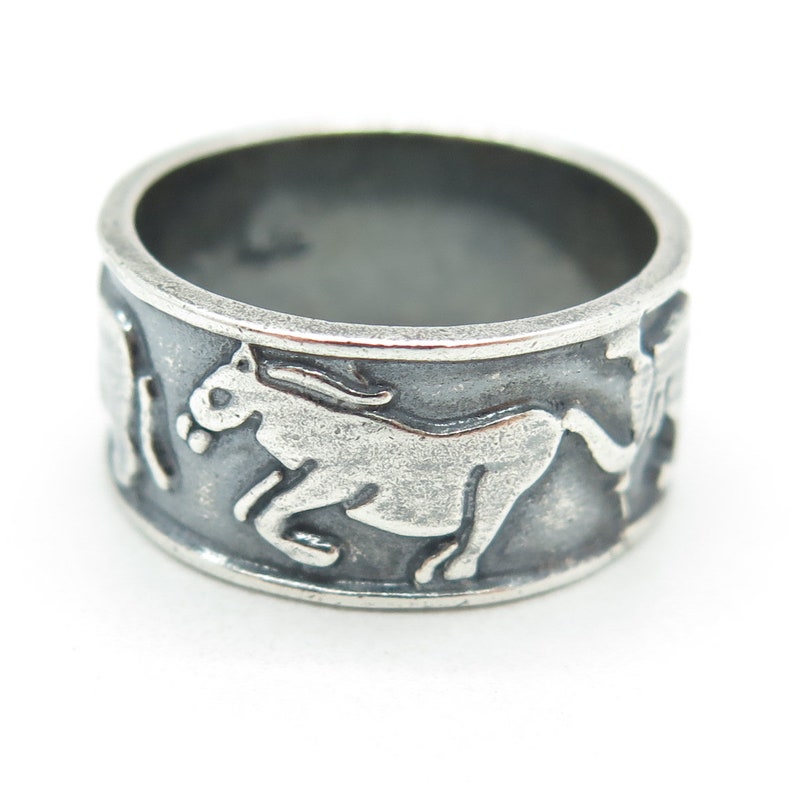 925 Sterling Silver Vintage Mexico Rhinoceros Camel Horse Band Ring
