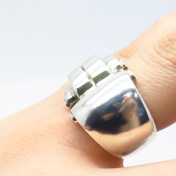 925 Sterling Silver Vintage Modernist Wide Ring S… - image 2