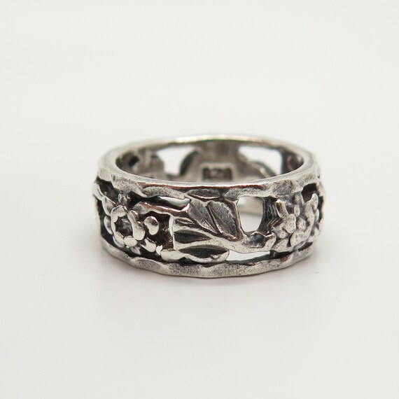 925 Sterling Silver Vintage Floral Band Ring Size… - image 3