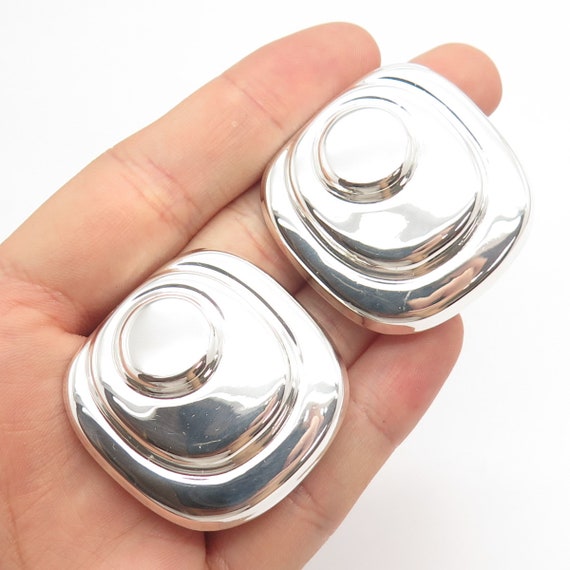 925 Sterling Silver Vintage Mexico Square Shape Clip on Earrings 