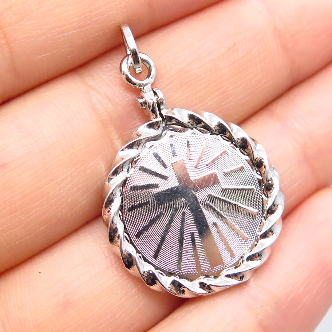 925 Sterling Silver Vintage Cross Round Pendant - Etsy