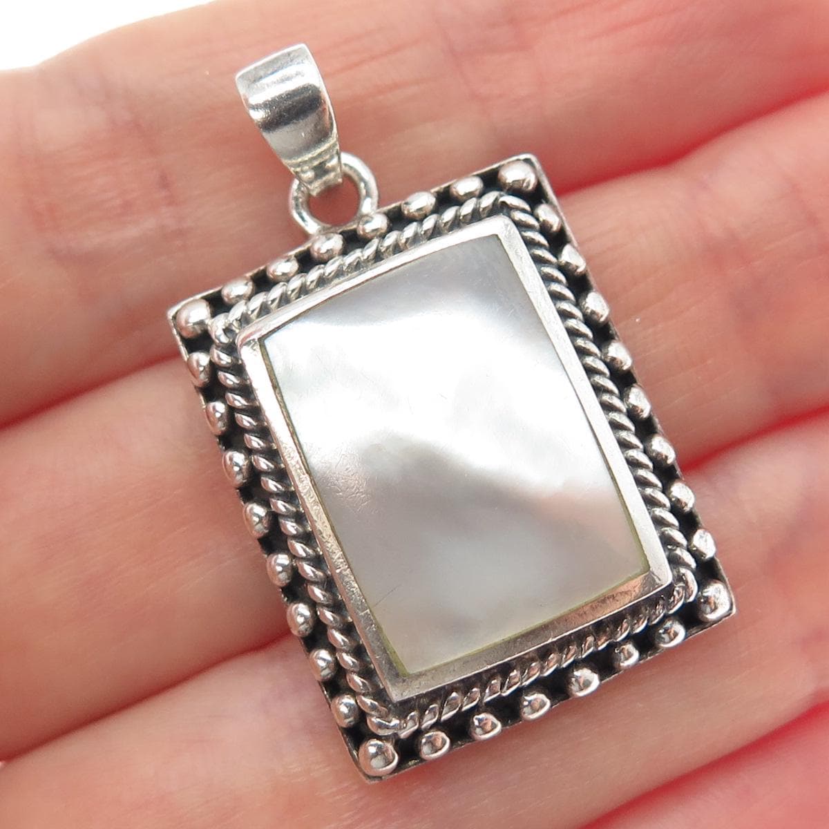 KEN CRAFTS 925 Sterling Silver Vintage Real MOP Beaded Oxidized