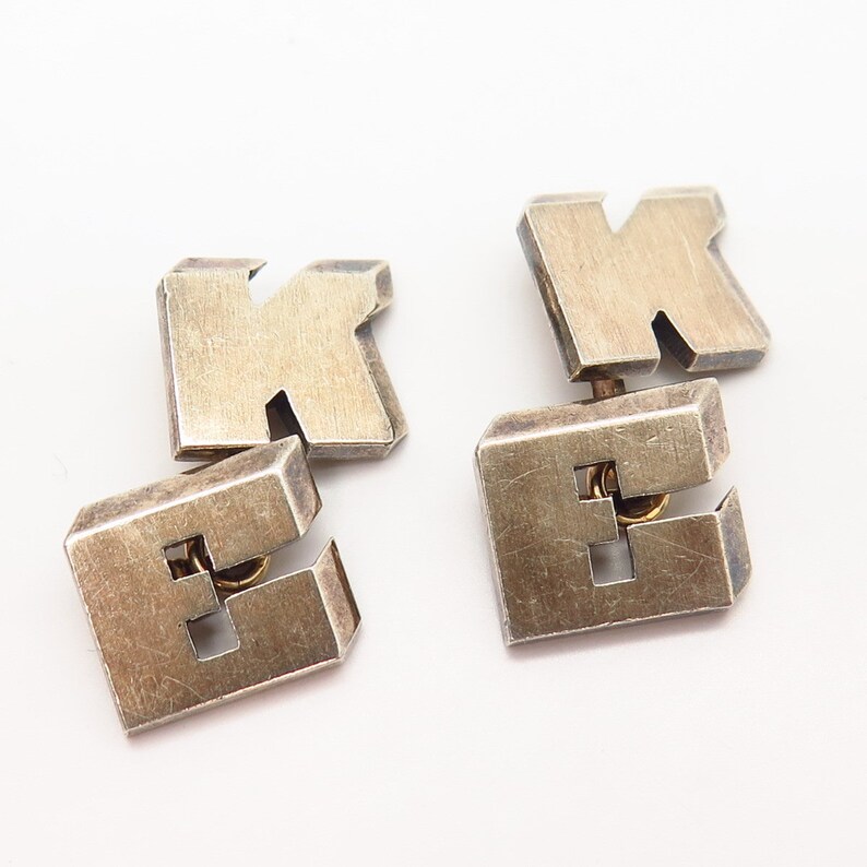 925 Sterling Silver Gold Plated Vintage KE Personalized Cufflinks