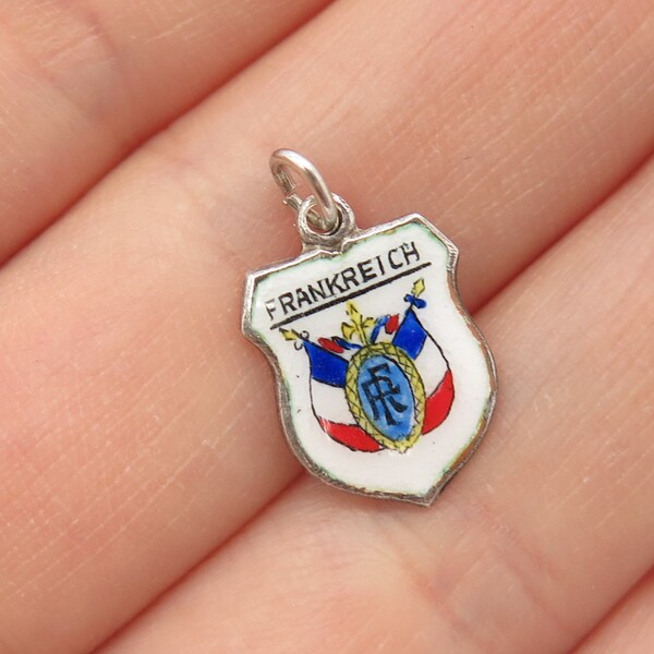 800 Silver Vintage Colorful Enamel "Frankreich" Coat of Arms Charm Pendant