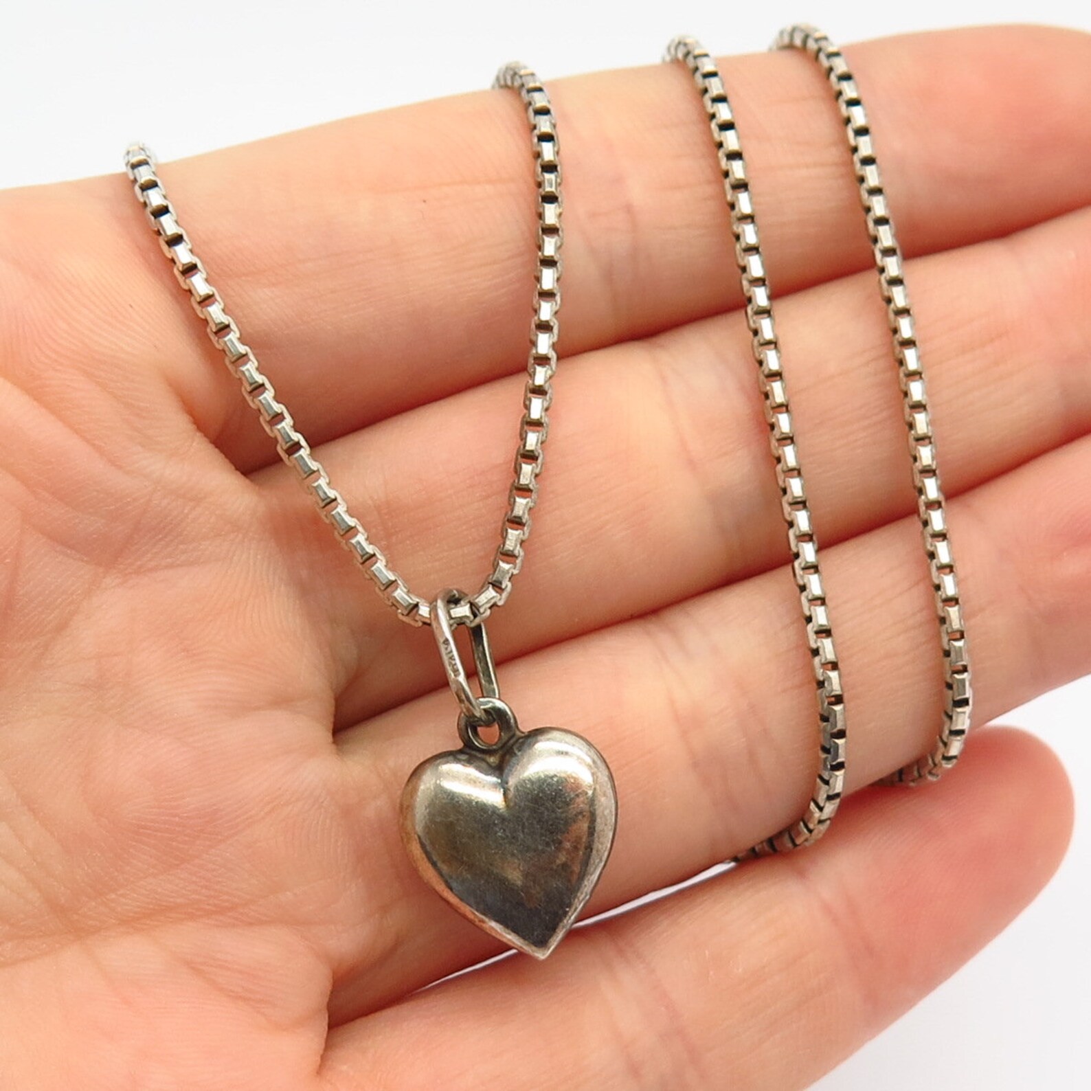925 Sterling Silver Italy Heart Design Pendant Box Chain Etsy