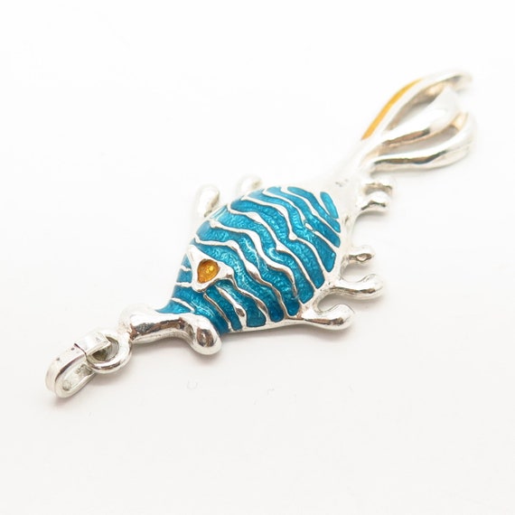 800 Silver Vintage Colorful Enamel Tropical Fish … - image 3