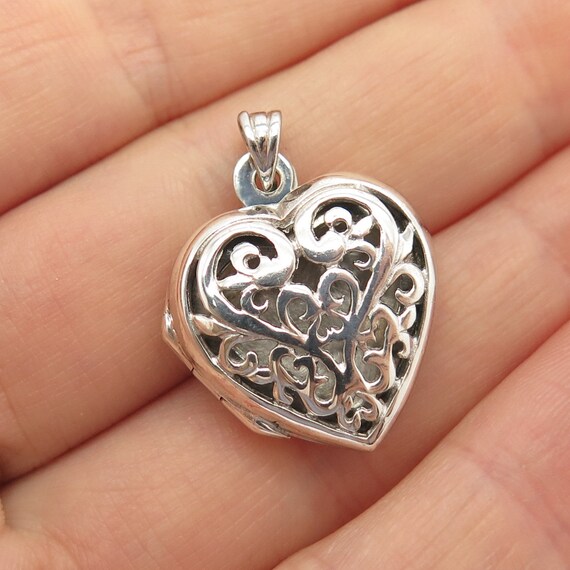 925 Sterling Silver Vintage Ornate Heart Locket Pendant