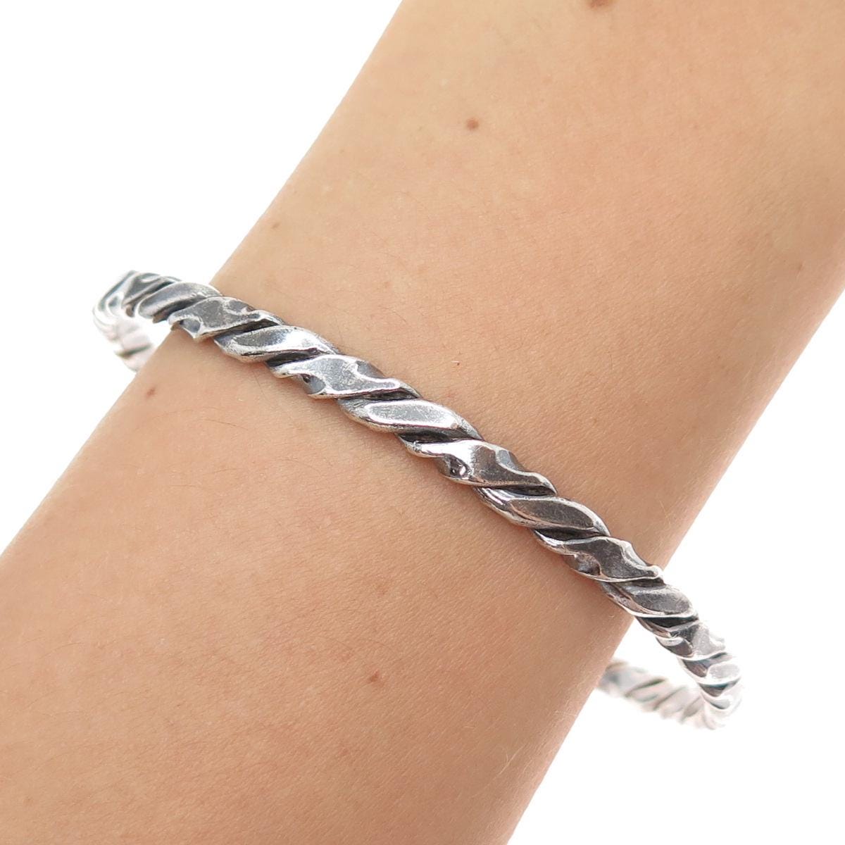 925 Sterling Silver Vintage Twisted Bangle Oxidized Bracelet 8.5