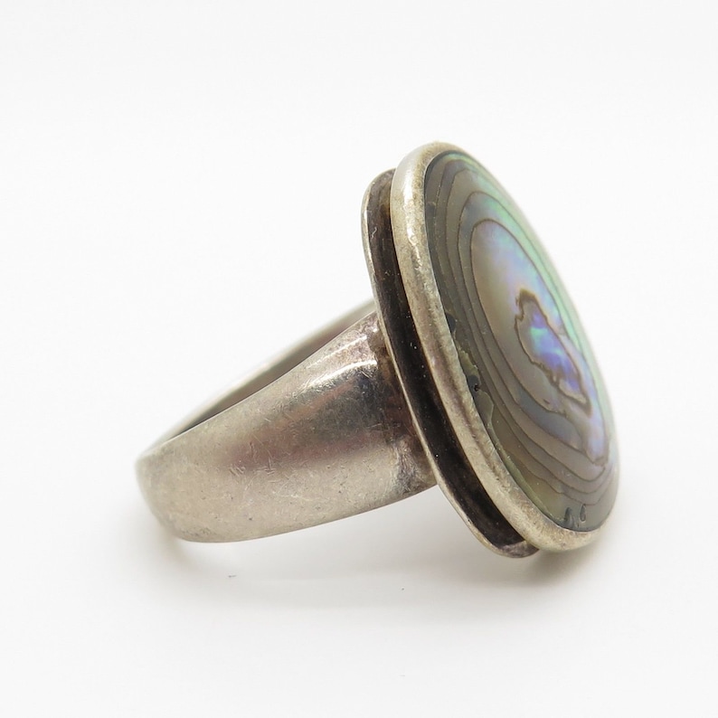 925 Sterling Silver Abalone Shell Ring Size 6