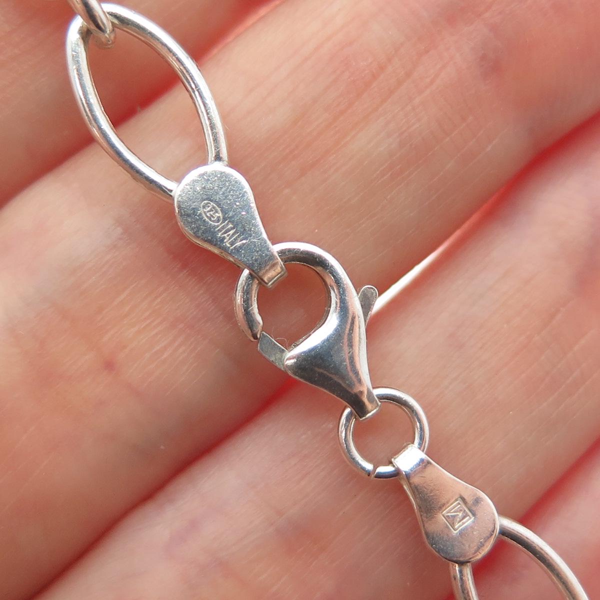 925 Sterling Silver Vintage Italy Heart Dangle Charm Oval Link