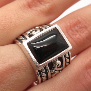 925 Sterling Silver Vintage Silpada Real Black Onyx Gem Ornate Ring Size 6.5