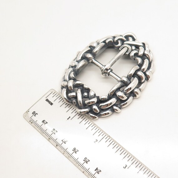 925 Sterling Silver Vintage Wicker Belt Buckle - image 4