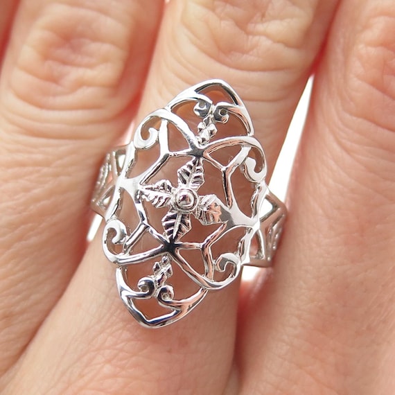 vintage cross floral ring silver925 存在感