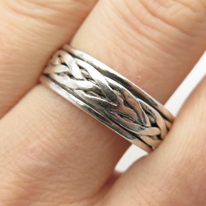 925 Sterling Silver Vintage Woven Rotating Band Ring Size 10 1/4