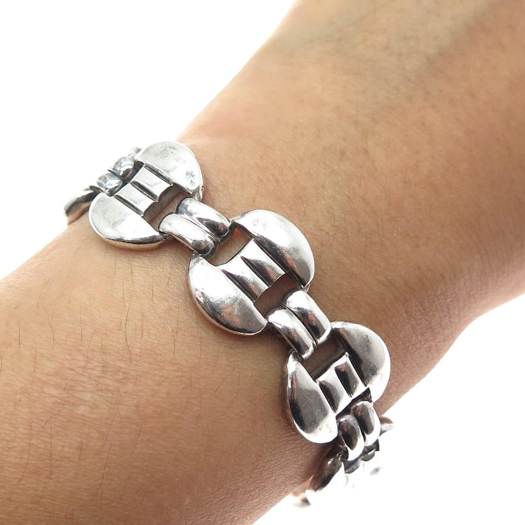 ハンドメイド　クォーツ　シルバー950　13号　Charch jewelry 950 Silver Vintage Mexico Modernist Panel Link Oxidized Bracelet 7