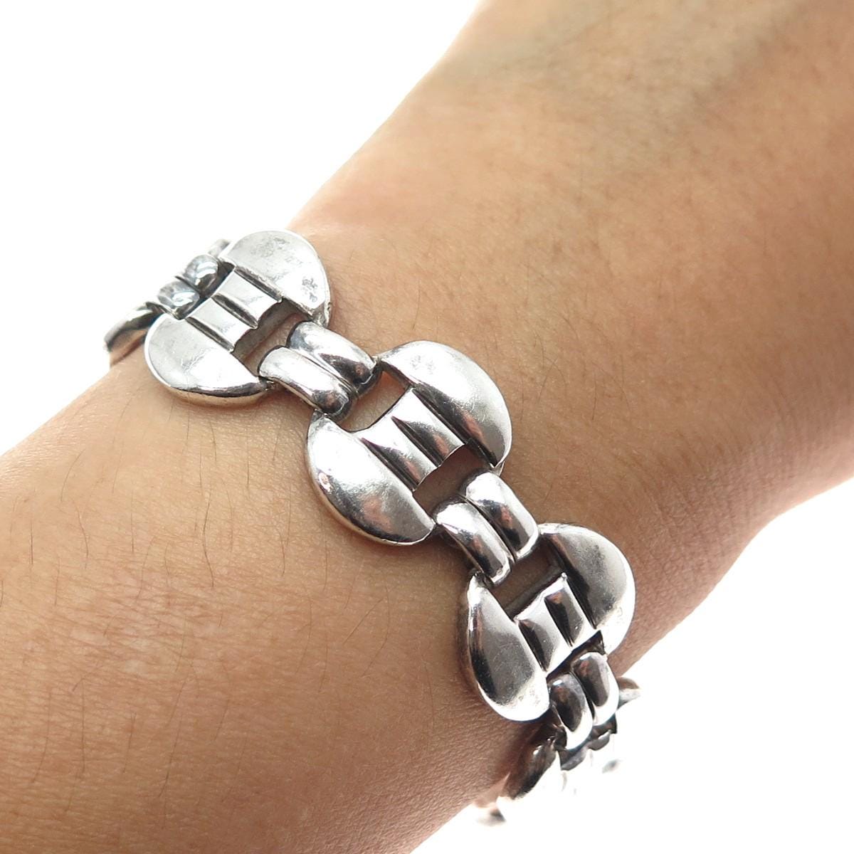 【ヴィンテージ】STERLING SILVER 950 コンパクト 950 Silver Vintage Mexico Modernist Panel Link Oxidized Bracelet 7