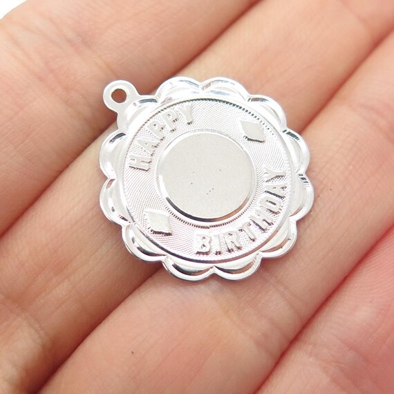 CREA 925 Sterling Silver Vintage Happy Birthday Charm Pendant