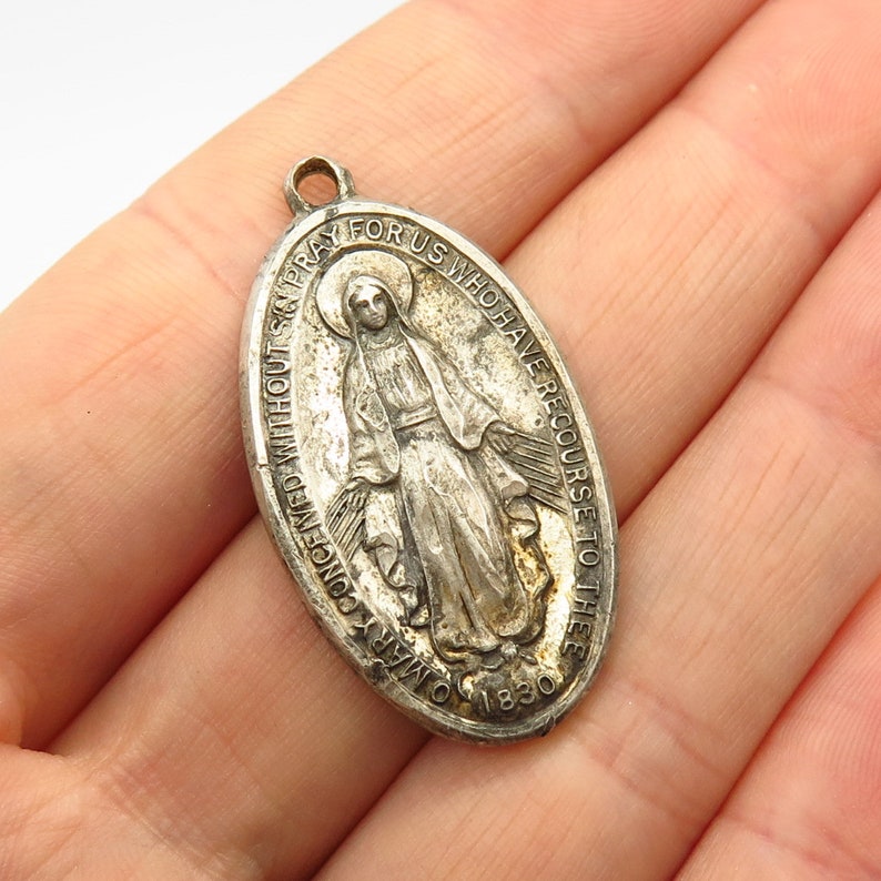 Mary Miraculous Medal Religious Charm Pendant 925 Sterling Vintage Hayward St