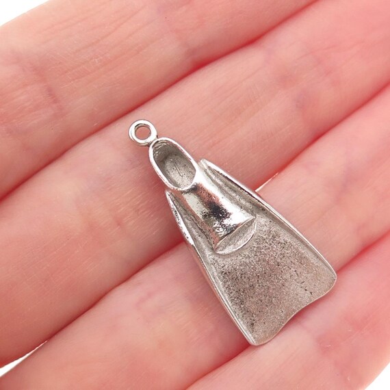 925 Sterling Silver Vintage HLP Scuba Diving Fin Oxidized Charm Pendant