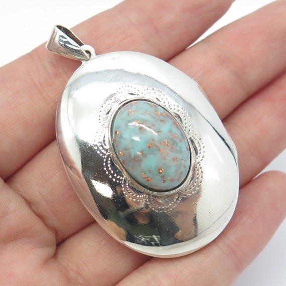 925 Sterling Silver Vintage Faux Turquoise Oval Lo