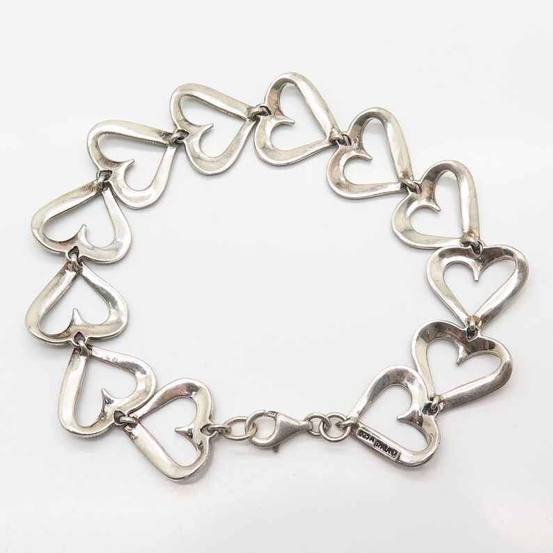 925 Sterling Silver Real Marcasite Gemstone Heart Design Link Bracelet 7.5