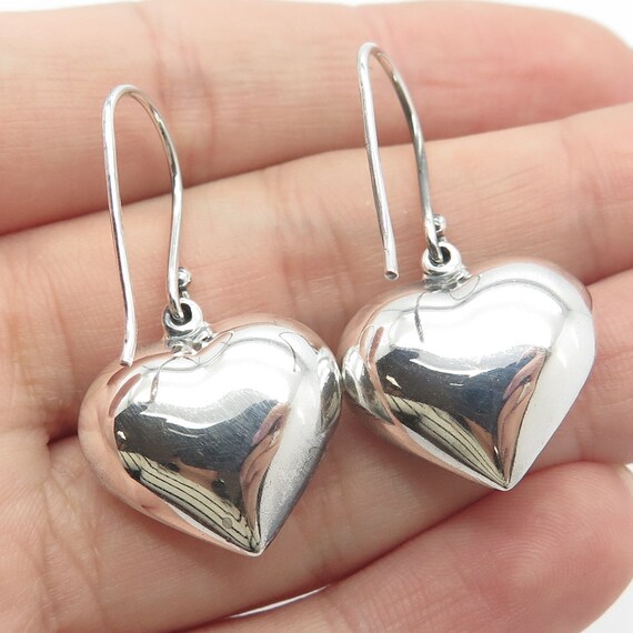 925 Sterling Silver Vintage Hollow Heart Dangling… - image 2