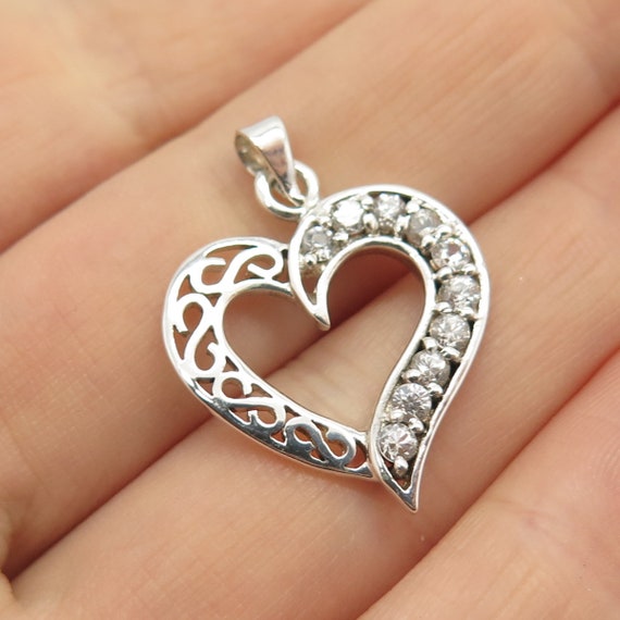 925 Sterling Silver Vintage C Z Open Heart Pendant - Etsy 925 Sterling Silver Vintage C Z Open Heart Pendant - Etsy