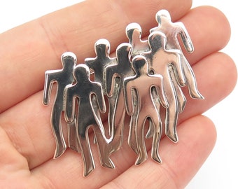 925 Sterling Silver Vintage Mexico Crowd Of People Pin Brooch