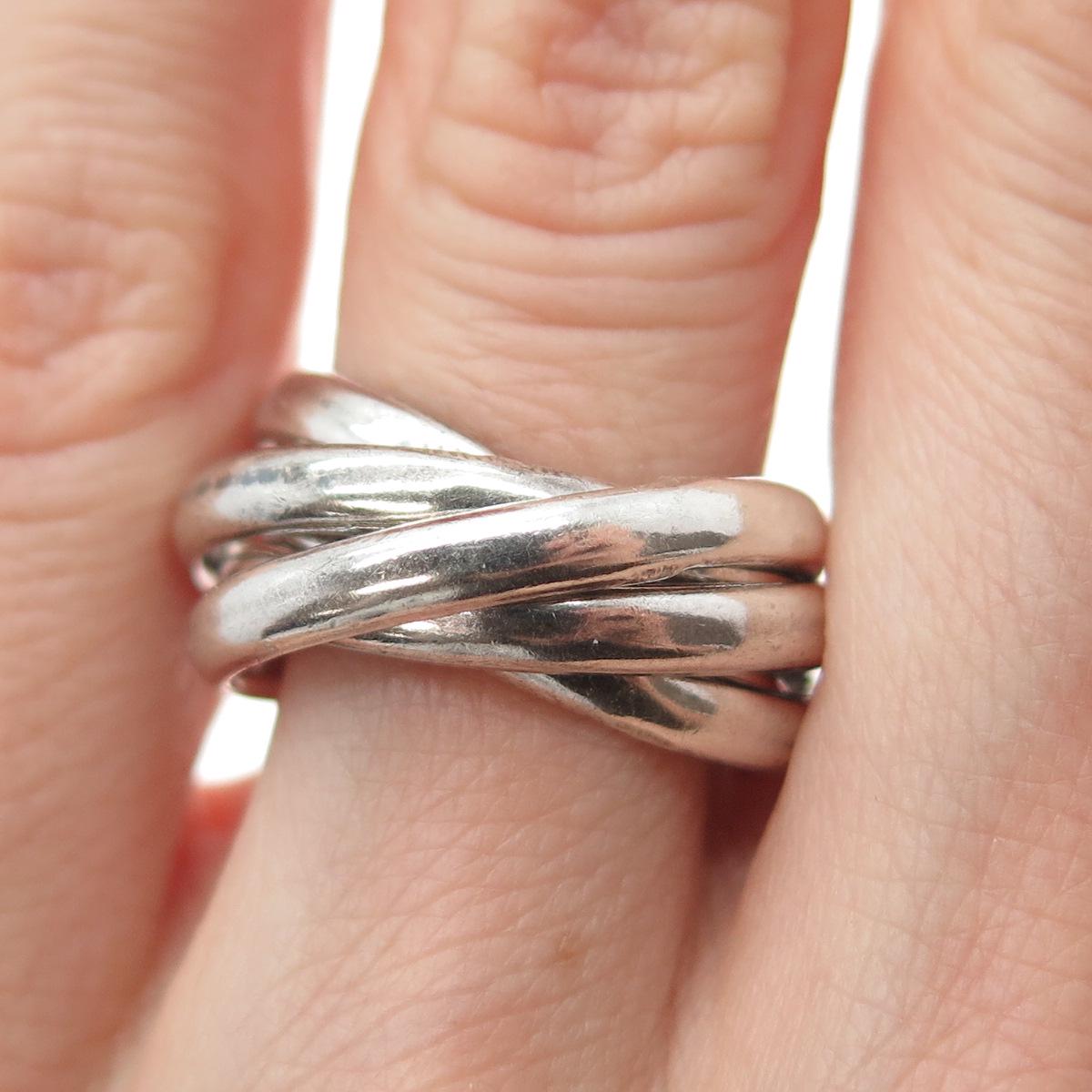 925 Sterling Silver Vintage Mexico Interlocked Multi-band Ring