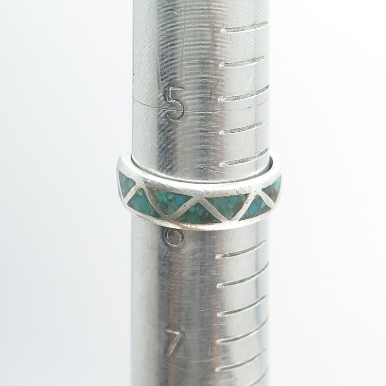 Old Pawn Navajo Sterling Silver Southwestern Turquoise Inlay Band Ring