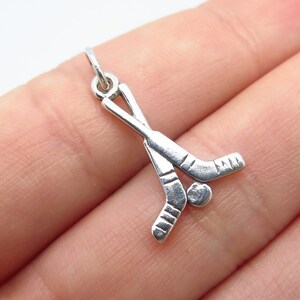 925 Sterling Silver Vintage Sun West Hockey Sticks and Puck Charm Pendant