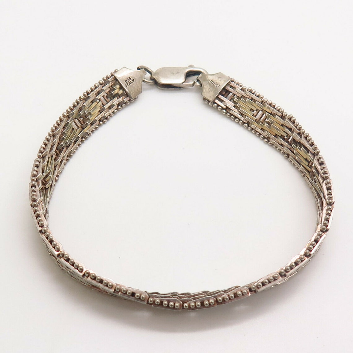 Italy Milor 925 Sterling Silver Wide Flat Link Bracelet 7 Etsy