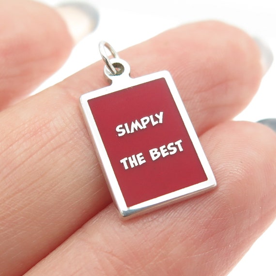 925 Sterling Silver Red Enamel "Simply The Best" … - image 1