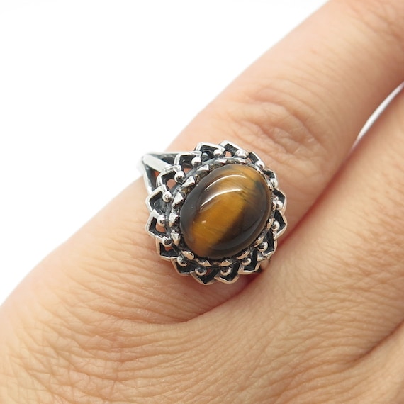 925 Sterling Silver Vintage Real Tiger Eye Gemsto… - image 1