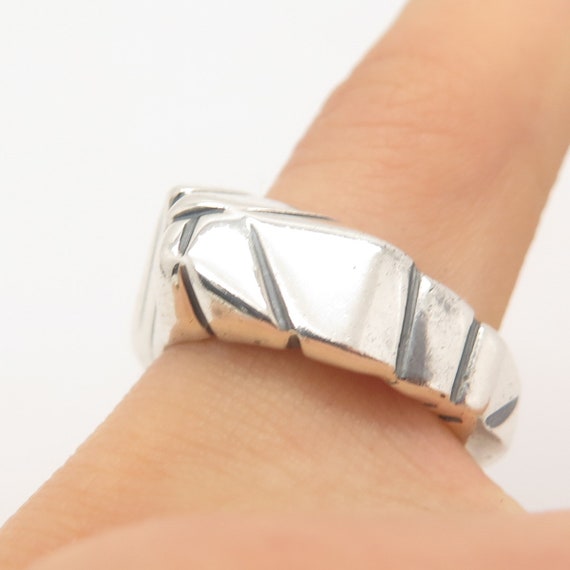 925 Sterling Silver Vintage Ribbed Modernist Ring… - image 2