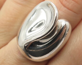 925 Sterling Silver Vintage Modernist Hollow Ring Size 7 3/4