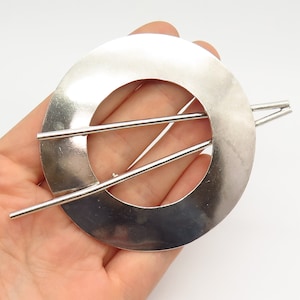 925 Sterling Silver Vintage Mexico Modernist Design Large Pin Brooch