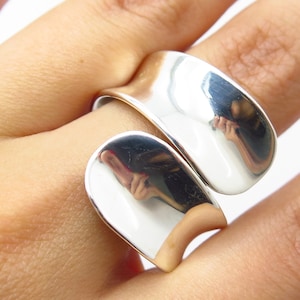 925 Sterling Silver Vintage Mexico Modernist Overlap Ring Size 10.75