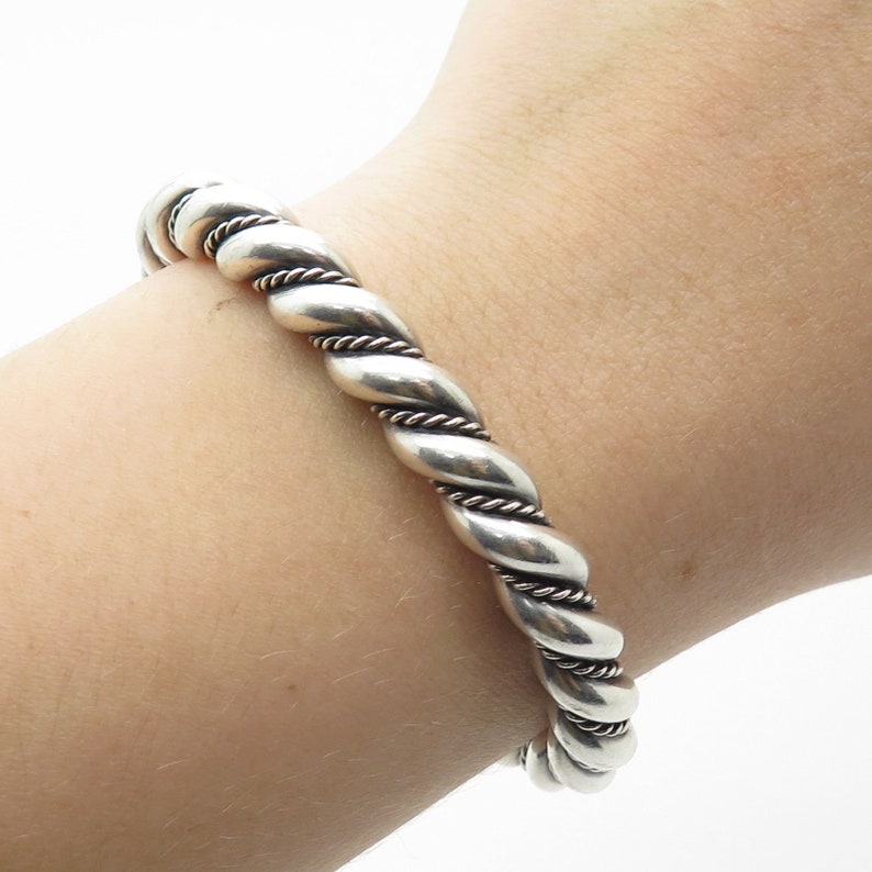 Vtg 925 Sterling Silver Heavy Twisted Cuff Bracelet 6 Etsy
