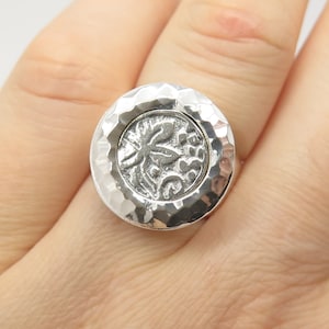 925 Sterling Silver Vintage Floral Round Signet Ring Size 7