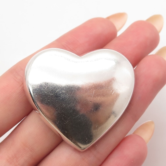 925 Sterling Silver Vintage Mexico Smooth Heart P… - image 1