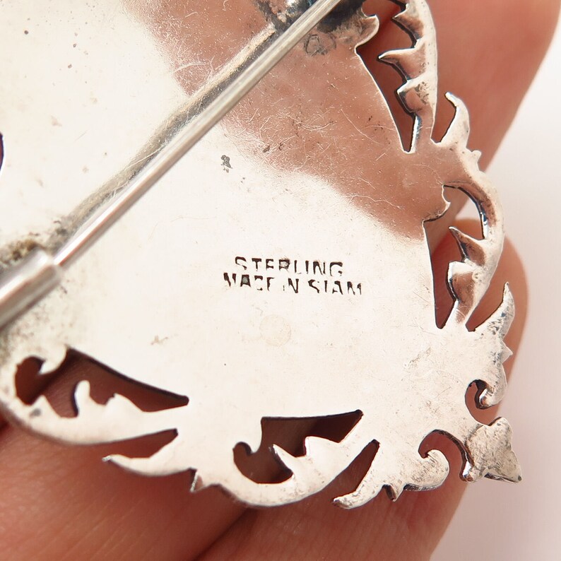 925 Sterling Silver Vintage Siam Niello Hindu Goddess Manimekhala Pin Brooch
