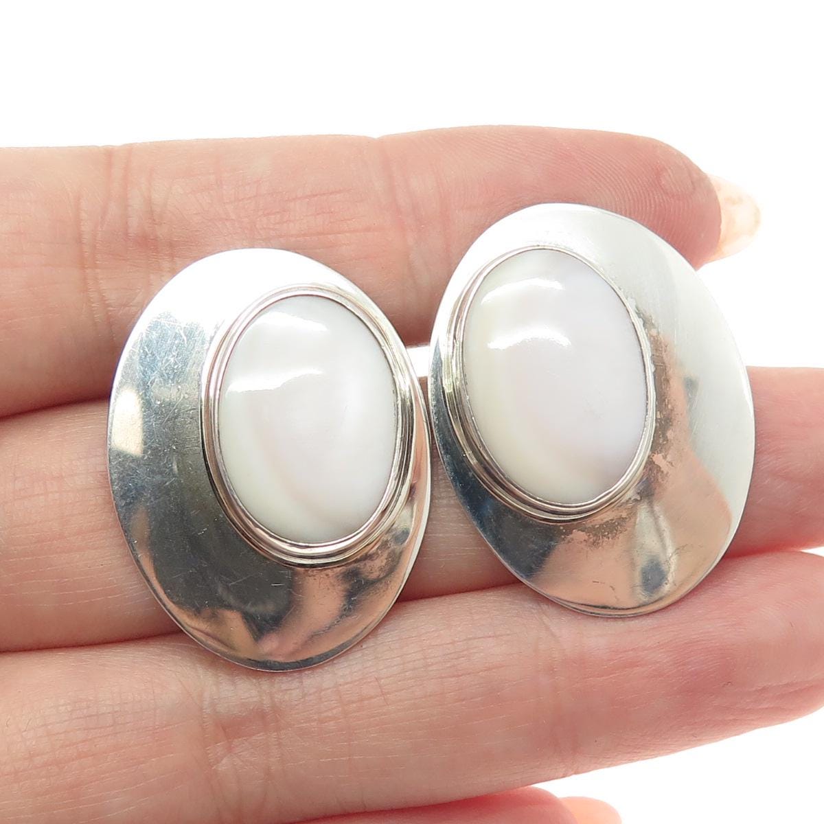 KEN GASTINEAU Boucles d'oreilles modernistes vintage en nacre véritable en argent sterling