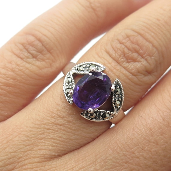 925 Sterling Silver Vintage Real Amethyst and Mar… - image 1