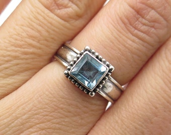 925 Sterling Silver Vintage BAC Real Blue Topaz Granulated Ring Size 6.25