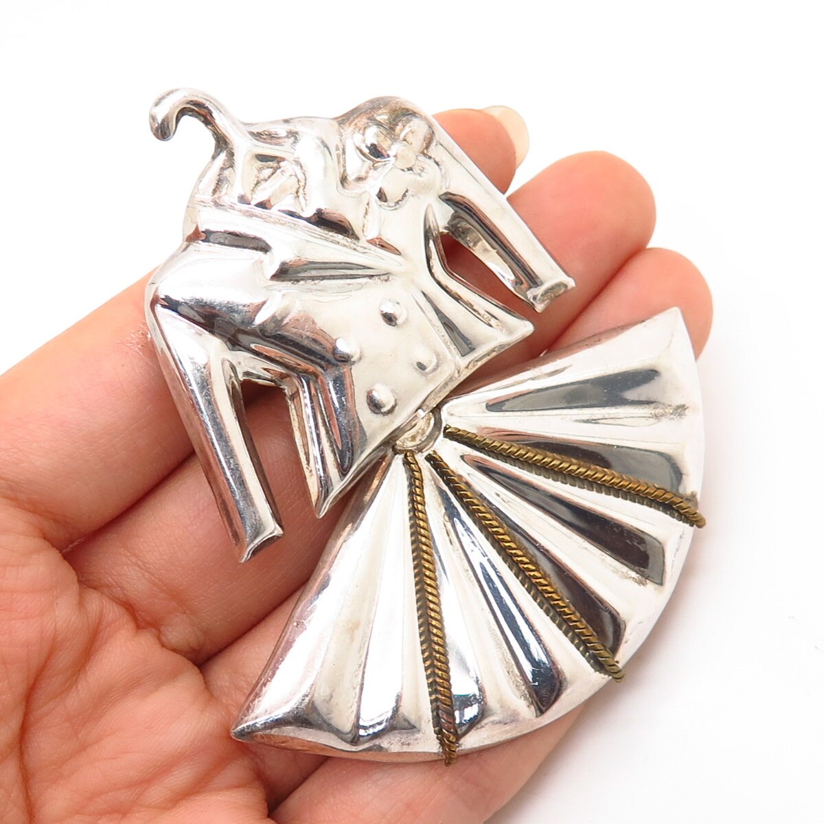 925 Sterling Silver 2-tone Vintage Mexico Jacket W/ Flower 925 Sterling Silver 2-tone Vintage Mexico Jacket W/ Flower