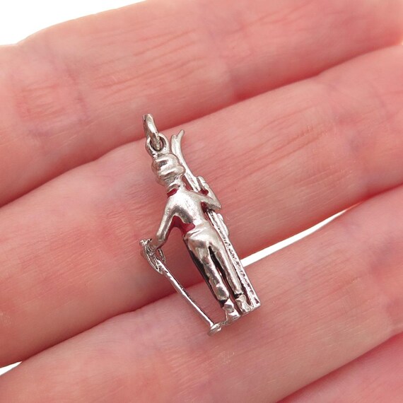 Wells Sterling Silver Antique Art Deco Enamel Female Skier Mini Charm Pendant View 2