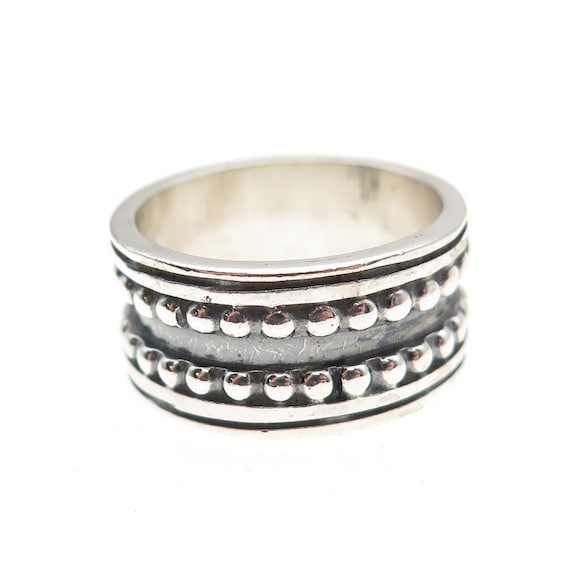 Maria Belen 925 Sterling Silver Vintage Oxidized Beaded Band Ring Size 8 View 4